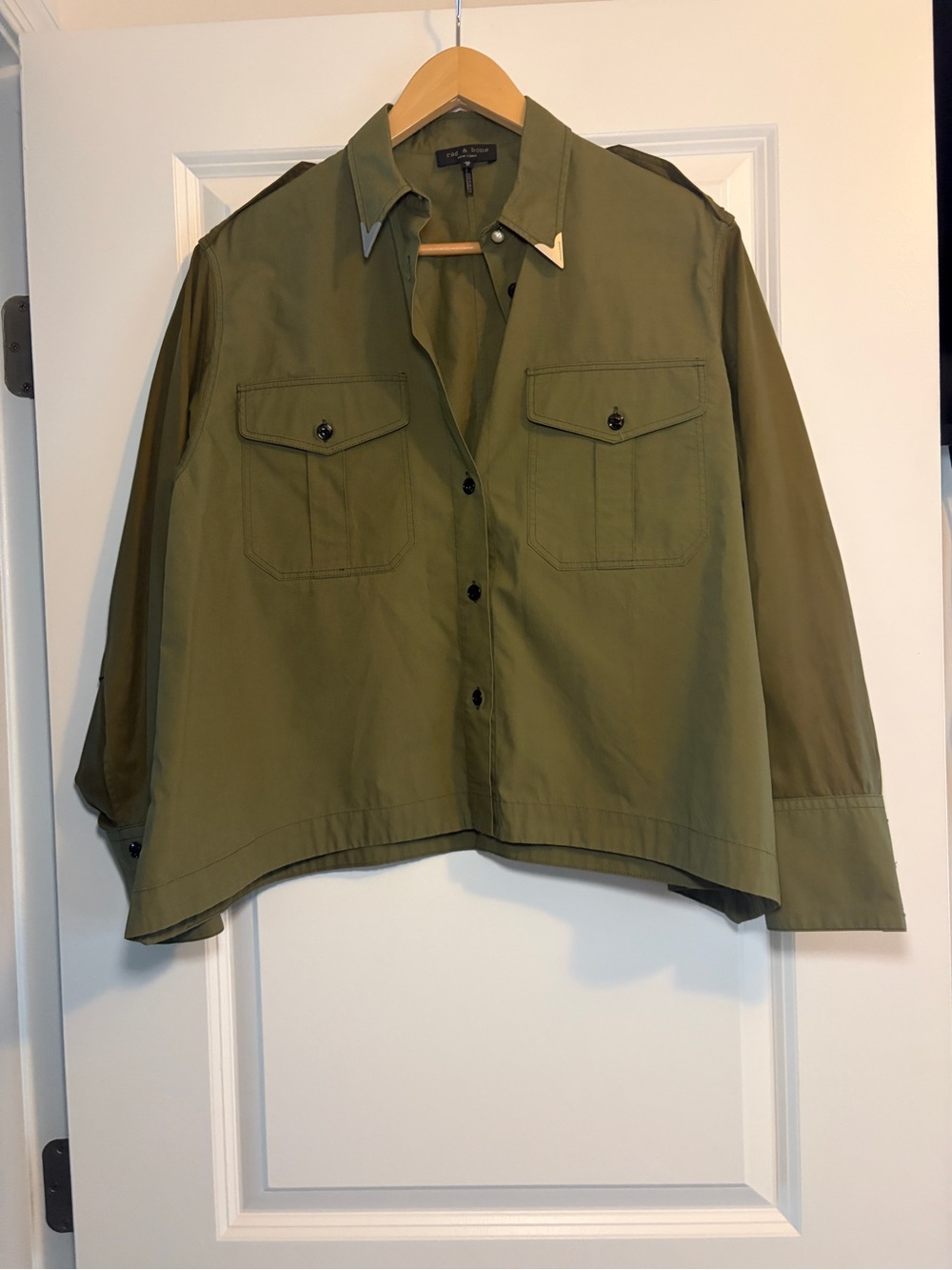 rag & bone | Olive Green Military Inspired Utility Button-Front Top
